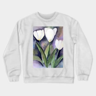 White Tulips Dreamy Watercolor Art Crewneck Sweatshirt